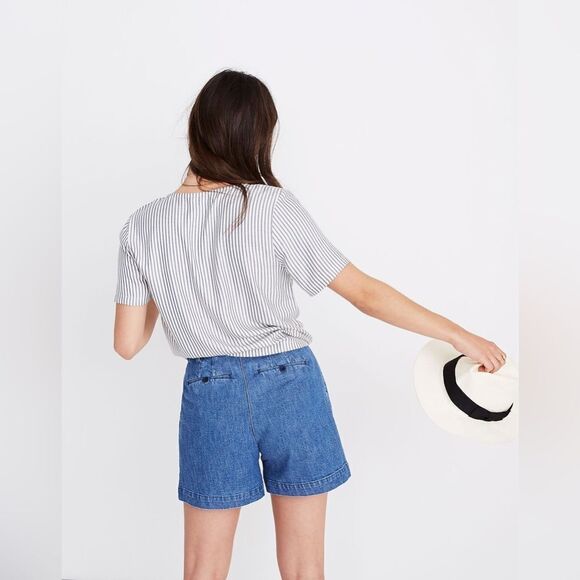 Madewell Novel Tie-Front Top in Stripe Cream Navy Boho Preppy Layering Size XS - Picture 3 of 11